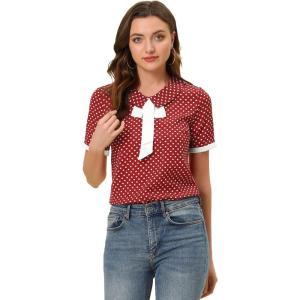 imageAllegra K Polka Dots Blouse for Womens Contrast Tie Peter Pan Collar Vintage ShirtBurgundy