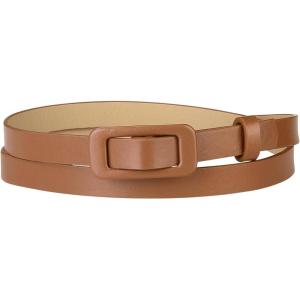 imageAllegra K Skinny Slim Thin Nonporous Waist Belt Rectangle Buckle PU Leather Solid Simple Belts for Jeans DressBrown