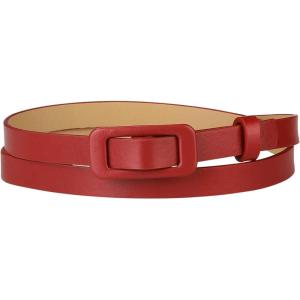 imageAllegra K Skinny Slim Thin Nonporous Waist Belt Rectangle Buckle PU Leather Solid Simple Belts for Jeans DressRed