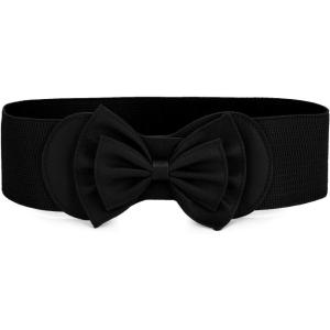 imageAllegra K Women Bowtie Ornament Press Stud Button Elastic Waist Cinch BeltBlack