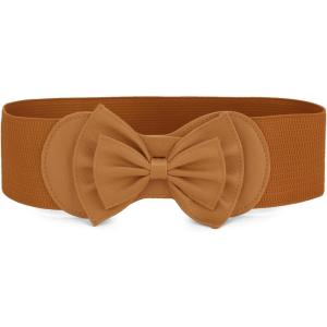 imageAllegra K Women Bowtie Ornament Press Stud Button Elastic Waist Cinch BeltBrown