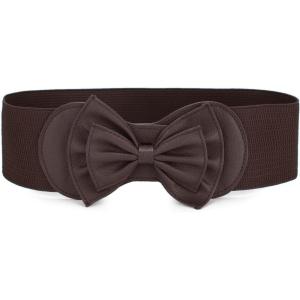 imageAllegra K Women Bowtie Ornament Press Stud Button Elastic Waist Cinch BeltCoffee