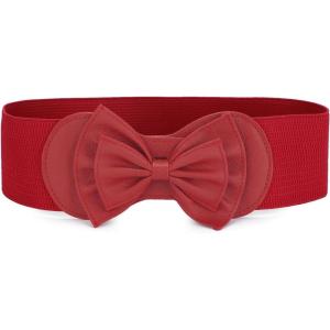 imageAllegra K Women Bowtie Ornament Press Stud Button Elastic Waist Cinch BeltRed