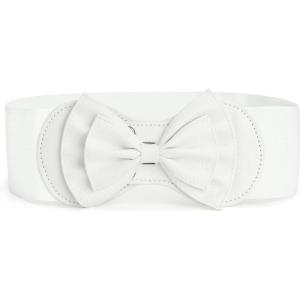 imageAllegra K Women Bowtie Ornament Press Stud Button Elastic Waist Cinch BeltWhite