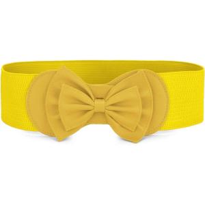 imageAllegra K Women Bowtie Ornament Press Stud Button Elastic Waist Cinch BeltYellow