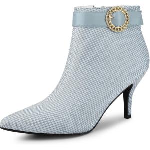 imageAllegra K Womens Buckle Plaid Stiletto Heels Houndstooth Ankle BootsBlue