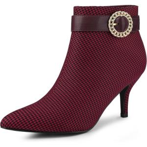 imageAllegra K Womens Buckle Plaid Stiletto Heels Houndstooth Ankle BootsBurgundy