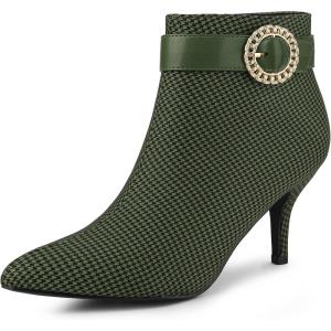 imageAllegra K Womens Buckle Plaid Stiletto Heels Houndstooth Ankle BootsGreen