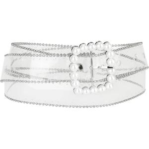 imageAllegra K Womens Clear Waist Belts for Jeans Transparent Belts Square BuckleSilver