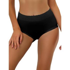 imageAllegra K Womens Cotton Underwear HighRise Lace Trim Tummy Control Full Coverage BriefBlack