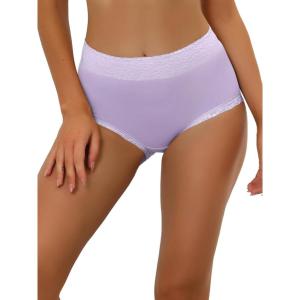 imageAllegra K Womens Cotton Underwear HighRise Lace Trim Tummy Control Full Coverage BriefPurple