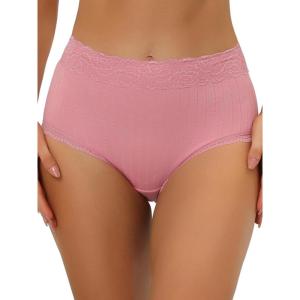 imageAllegra K Womens High Waist Underwear Tummy Control Comfortable Lace Trim Ribbed PantiesPink