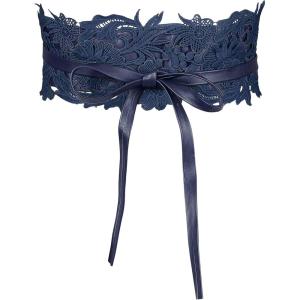 imageAllegra K Womens Lace Wide Waist Belt Wrap Around Obi Corset Cinch Belts BowknotNavy Blue