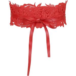imageAllegra K Womens Lace Wide Waist Belt Wrap Around Obi Corset Cinch Belts BowknotRedbeige Lining
