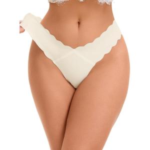 imageAllegra K Womens NoShow Hipster Unlined Cheeky Underwear VShape Waist Stretch BikiniBeige Apricot