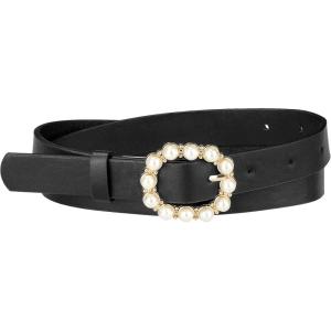 imageAllegra K Womens Pearl Waistband Skinny Leather Adjustable Pin Buckle Belt for Jeans Dresses PantsBlack