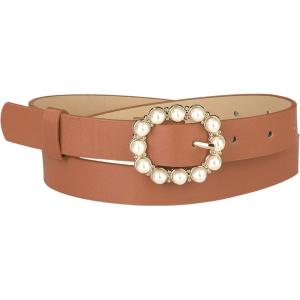 imageAllegra K Womens Pearl Waistband Skinny Leather Adjustable Pin Buckle Belt for Jeans Dresses PantsCamel