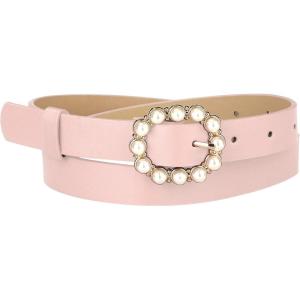 imageAllegra K Womens Pearl Waistband Skinny Leather Adjustable Pin Buckle Belt for Jeans Dresses PantsLight Pink