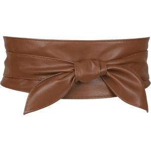 imageAllegra K Womens Plus Size Obi Belts Bowknot SelfTie Wrap Around Wide Sash Waistband Belt for DressesBrown