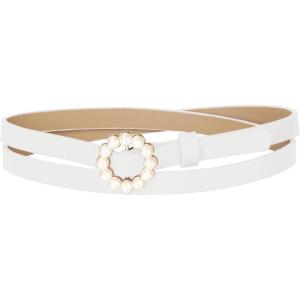 imageAllegra K Womens Plus Size Waist Belts Pearl Narrow Leather Adjustable Belt for Jeans Dresses PantsWhite