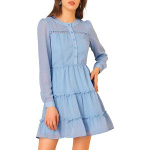 imageAllegra K Womens Swiss Dots Elastic Waist ALine Tiered Flowy Chiffon DressBlue