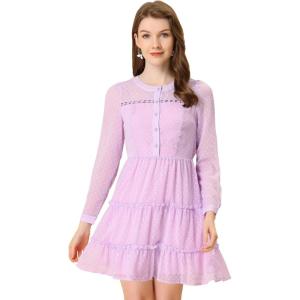 imageAllegra K Womens Swiss Dots Elastic Waist ALine Tiered Flowy Chiffon DressLavender