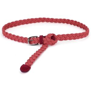 imageuxcell Adjustable Thin Braided Waistband Rope Faux Leather Belts for WomenRed