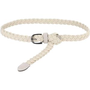 imageuxcell Adjustable Thin Braided Waistband Rope Faux Leather Belts for WomenWhite