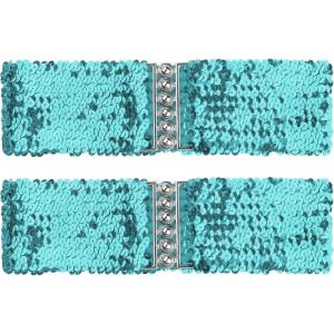 imageuxcell Ladies Sequins Decor Metal Interlooking Buckles Elastic Waist BeltLight Blue  Light Blue