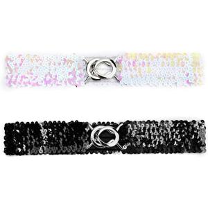 imageuxcell Lady Sequins Decor Metal Interlooking Buckles Elastic Waist BeltBlack  Multicolor
