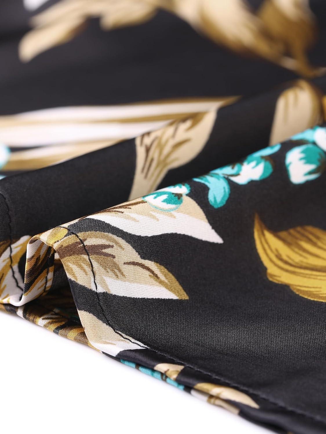 imageAllegra K Satin Work Blouses for Womens Floral Vintage Cap Sleeve Business Casual BlouseBlack