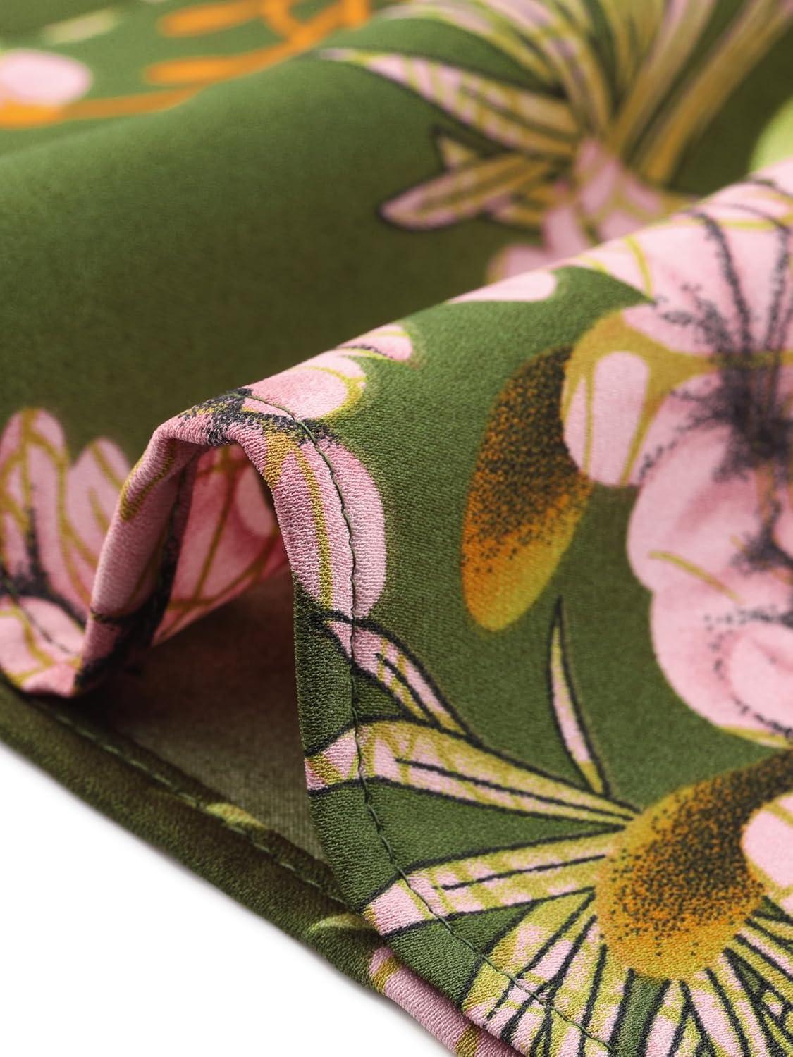 imageAllegra K Satin Work Blouses for Womens Floral Vintage Cap Sleeve Business Casual BlouseDark Green