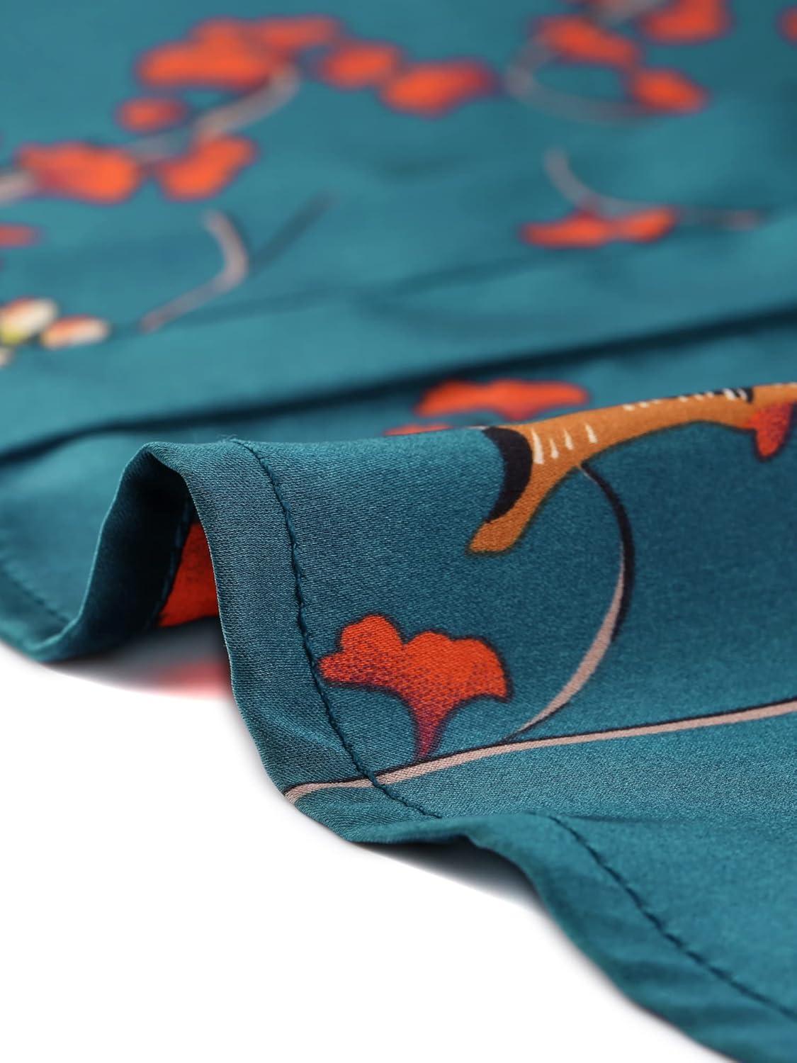 imageAllegra K Satin Work Blouses for Womens Floral Vintage Cap Sleeve Business Casual BlouseNavy Blue