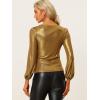 imageAllegra K Halloween Metallic Blouse for Womens Sparkly Party Shiny Bishop Sleeve Glitter TopsDark Gold