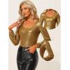 imageAllegra K Halloween Metallic Blouse for Womens Sparkly Party Shiny Bishop Sleeve Glitter TopsDark Gold