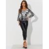 imageAllegra K Halloween Metallic Blouse for Womens Sparkly Party Shiny Bishop Sleeve Glitter TopsDark Silver