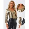 imageAllegra K Halloween Metallic Blouse for Womens Sparkly Party Shiny Bishop Sleeve Glitter TopsGold