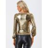 imageAllegra K Halloween Metallic Blouse for Womens Sparkly Party Shiny Bishop Sleeve Glitter TopsGold