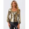 imageAllegra K Halloween Metallic Blouse for Womens Sparkly Party Shiny Bishop Sleeve Glitter TopsGold