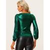 imageAllegra K Halloween Metallic Blouse for Womens Sparkly Party Shiny Bishop Sleeve Glitter TopsGreen