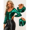 imageAllegra K Halloween Metallic Blouse for Womens Sparkly Party Shiny Bishop Sleeve Glitter TopsGreen