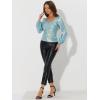 imageAllegra K Halloween Metallic Blouse for Womens Sparkly Party Shiny Bishop Sleeve Glitter TopsLight Blue