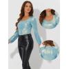 imageAllegra K Halloween Metallic Blouse for Womens Sparkly Party Shiny Bishop Sleeve Glitter TopsLight Blue