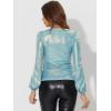 imageAllegra K Halloween Metallic Blouse for Womens Sparkly Party Shiny Bishop Sleeve Glitter TopsLight Blue