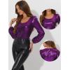 imageAllegra K Halloween Metallic Blouse for Womens Sparkly Party Shiny Bishop Sleeve Glitter TopsPurple