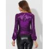 imageAllegra K Halloween Metallic Blouse for Womens Sparkly Party Shiny Bishop Sleeve Glitter TopsPurple