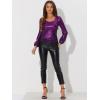 imageAllegra K Halloween Metallic Blouse for Womens Sparkly Party Shiny Bishop Sleeve Glitter TopsPurple
