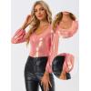 imageAllegra K Halloween Metallic Blouse for Womens Sparkly Party Shiny Bishop Sleeve Glitter TopsRose Gold