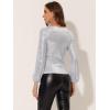 imageAllegra K Halloween Metallic Blouse for Womens Sparkly Party Shiny Bishop Sleeve Glitter TopsSilver