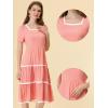 imageAllegra K Midi Dress for Womens Short Sleeve Tiered Square Neck Long DressesPink